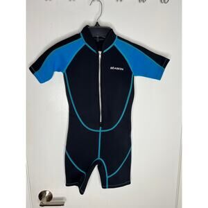 Seaskin Youth Wetsuit Wet Suit Spring Suit Neoprene Black/Teal NEW ~ Size 6